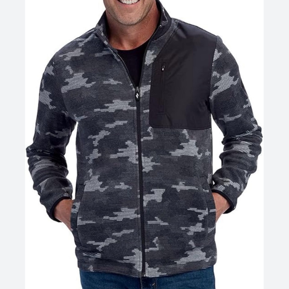 Sketchers Men’s Recovery Jacket Grey Fleece Camouflage Full-Zip Size Large‎